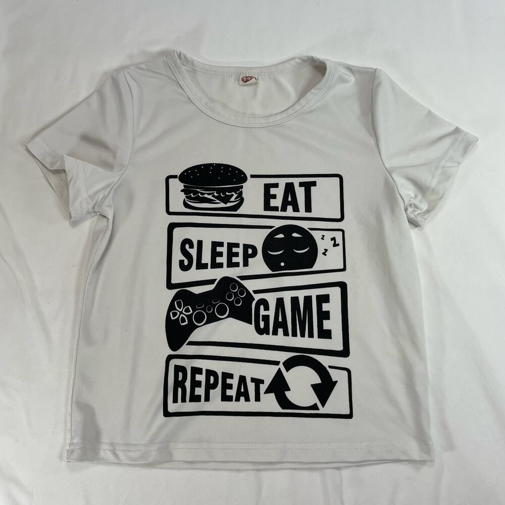 Boys Gamer Graphic T-Shirt White Size 130 US 7/8 Short Sleeve Gaming Tee